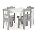 5pc Kids' Wood Table and Chair Set White/Gray - Humble Crew: Toddler Dining Furniture, MDF, Rectangle, Ages 3+