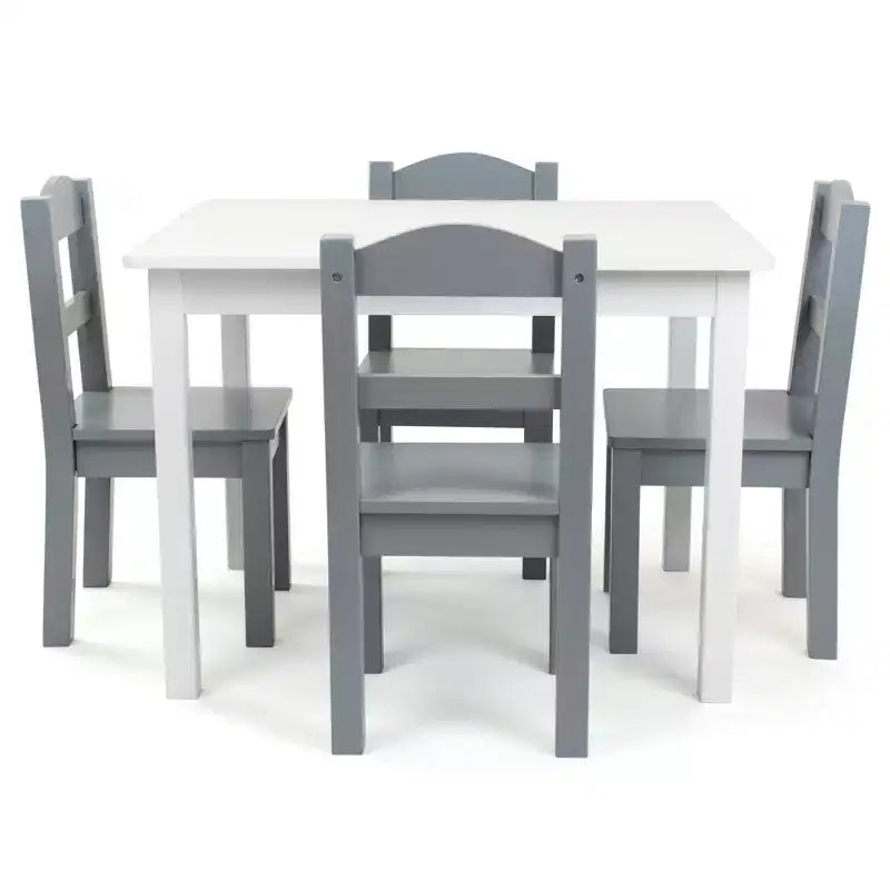 Ensemble table et chaises en bois 5 pièces pour enfants Blanc/Gris - Humble Crew : Meubles de salle à manger pour tout-petits, MDF, Rectangulaire, Âges 3+