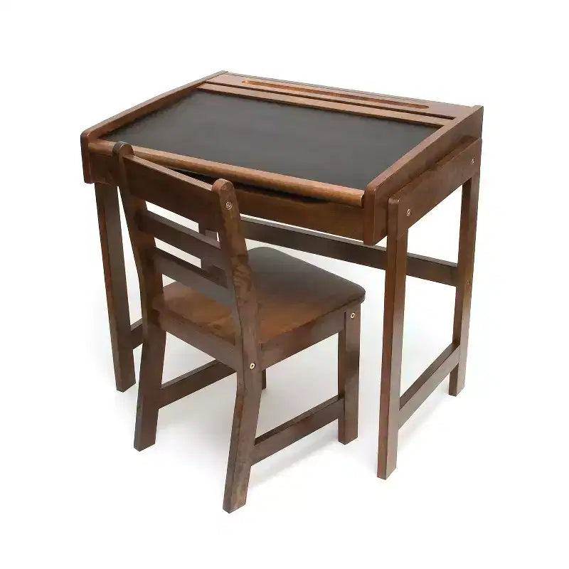 Kids Chalkboard Desk & Chair, Walnut Finish