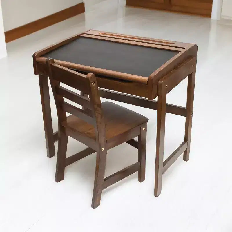 Bureau et chaise tableau pour enfants, finition noyer