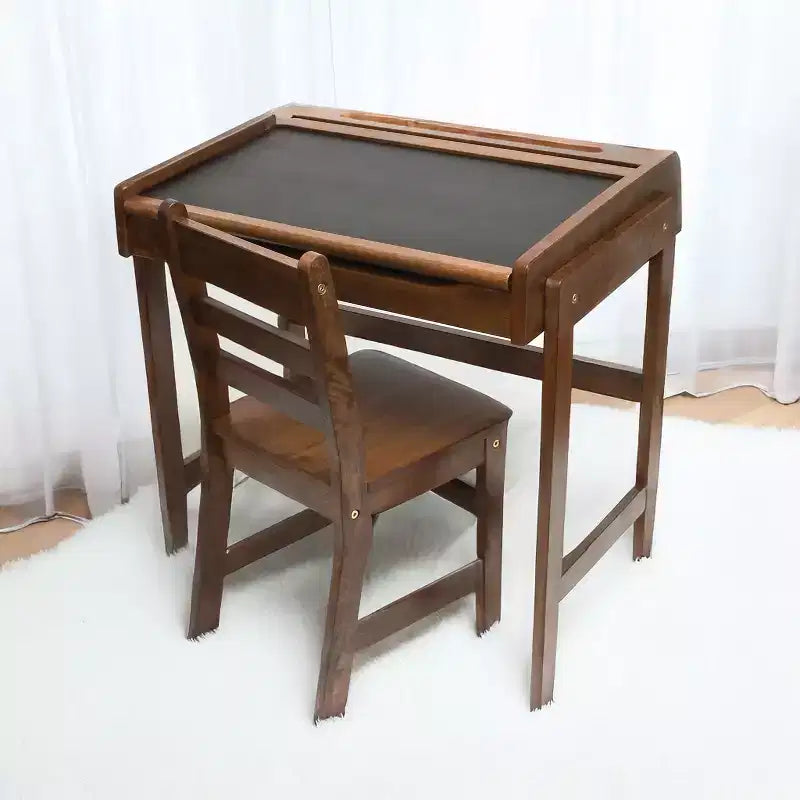Bureau et chaise tableau pour enfants, finition noyer