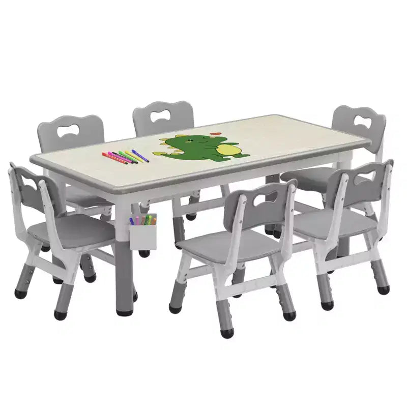 Kids Table and 6 Chairs Set with Storage Box, Height Adjustable Toddler Table and Chair Set for Ages 2-10