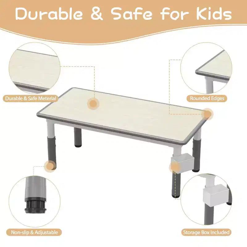 Table et 6 chaises pour enfants avec boîte de rangement, ensemble table et chaises réglables en hauteur pour tout-petits de 2 à 10 ans