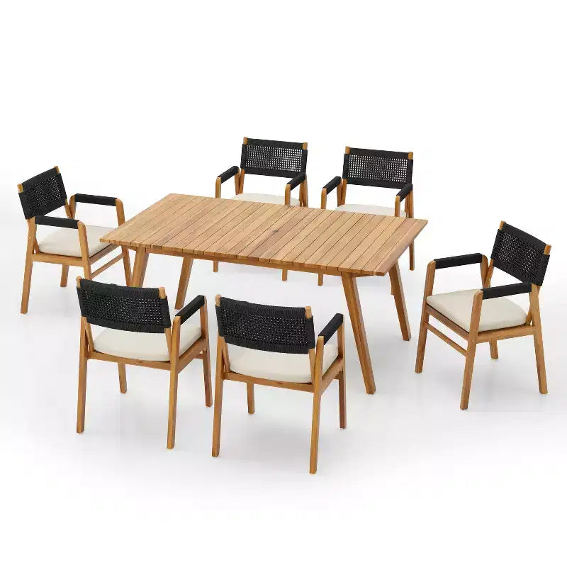 Ensemble de salle à manger d'extérieur rembourré en acacia rustique 7 pièces Adeline Christopher Knight Home