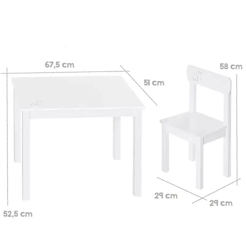 Roba : Table et 2 chaises : Petites étoiles - Bois blanc - 2+