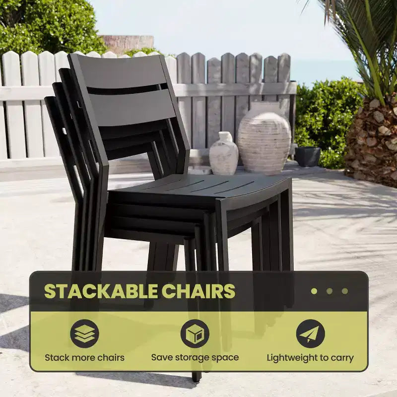 Crestlive Products Ensemble de salle à manger extensible 9 pièces pour patio Table rectangulaire d'extérieur en aluminium pour 6 à 8 personnes avec chaises