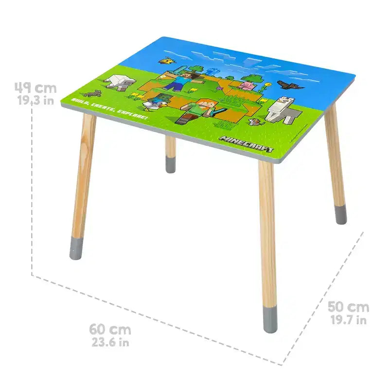 Ensemble Table et 2 Chaises en Bois pour Enfants Minecraft - Décoration 3 Pièces Vert & Bleu
