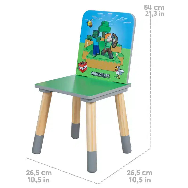 Ensemble Table et 2 Chaises en Bois pour Enfants Minecraft - Décoration 3 Pièces Vert & Bleu
