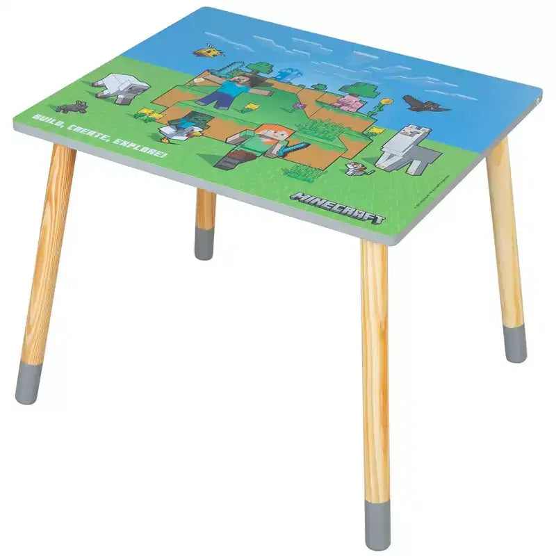Ensemble Table et 2 Chaises en Bois pour Enfants Minecraft - Décoration 3 Pièces Vert & Bleu