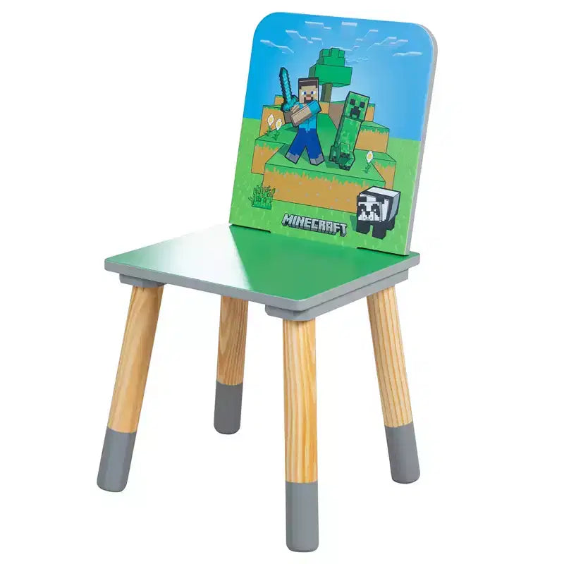 Ensemble Table et 2 Chaises en Bois pour Enfants Minecraft - Décoration 3 Pièces Vert & Bleu