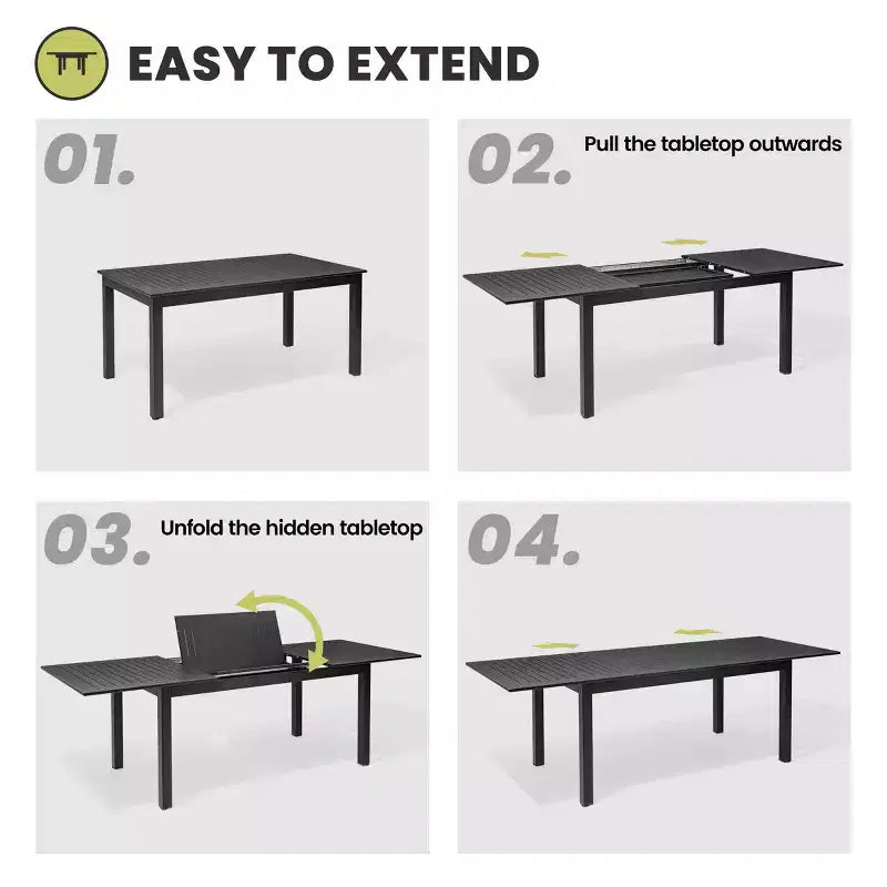 Crestlive Products - Ensemble de salle à manger extensible 9 pièces pour terrasse, table rectangulaire d'extérieur en aluminium pour 6 à 8 personnes avec chaises en rotin