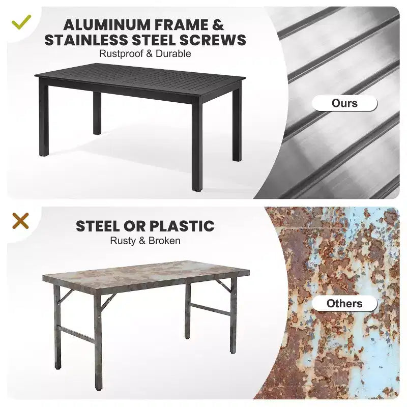 Crestlive Products - Ensemble de salle à manger extensible 9 pièces pour terrasse, table rectangulaire d'extérieur en aluminium pour 6 à 8 personnes avec chaises en rotin