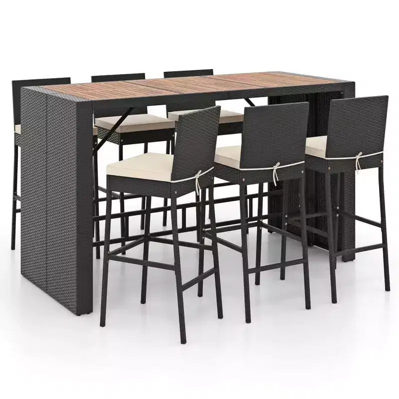 Ensemble de bar de terrasse Costway 7 pièces avec plateau de table en bois d'acacia et coussins amovibles pour l'extérieur