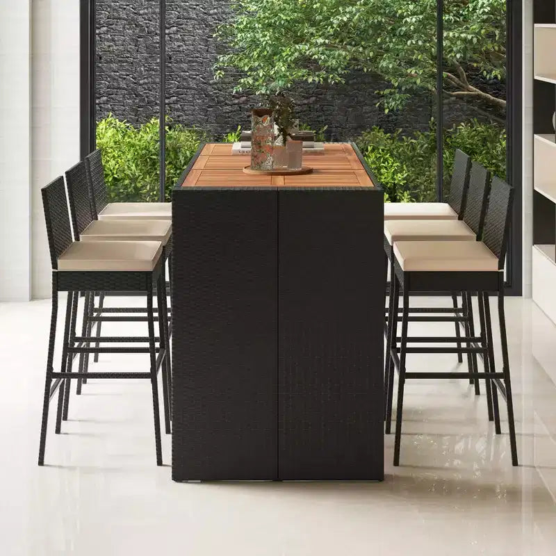 Ensemble de bar de terrasse Costway 7 pièces avec plateau de table en bois d'acacia et coussins amovibles pour l'extérieur