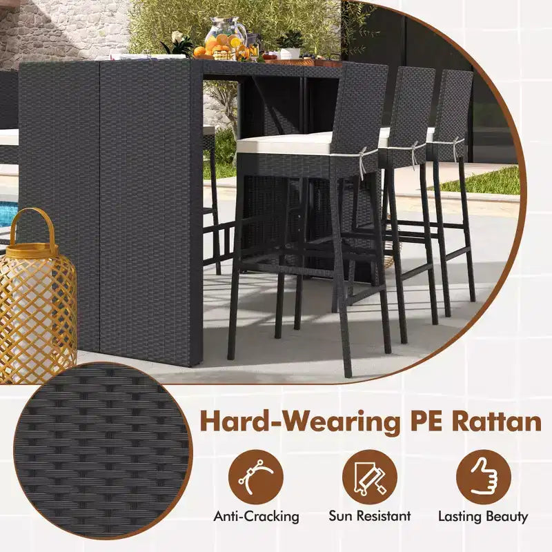 Ensemble de bar de terrasse Costway 7 pièces avec plateau de table en bois d'acacia et coussins amovibles pour l'extérieur