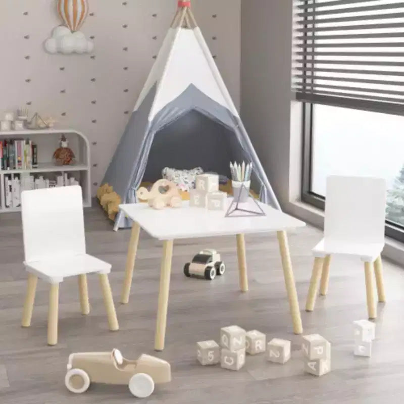 Table et 2 chaises pour enfants, ensemble table et chaises 3 pièces pour tout-petits, ensemble de table de jeu d'activités en bois (blanc)