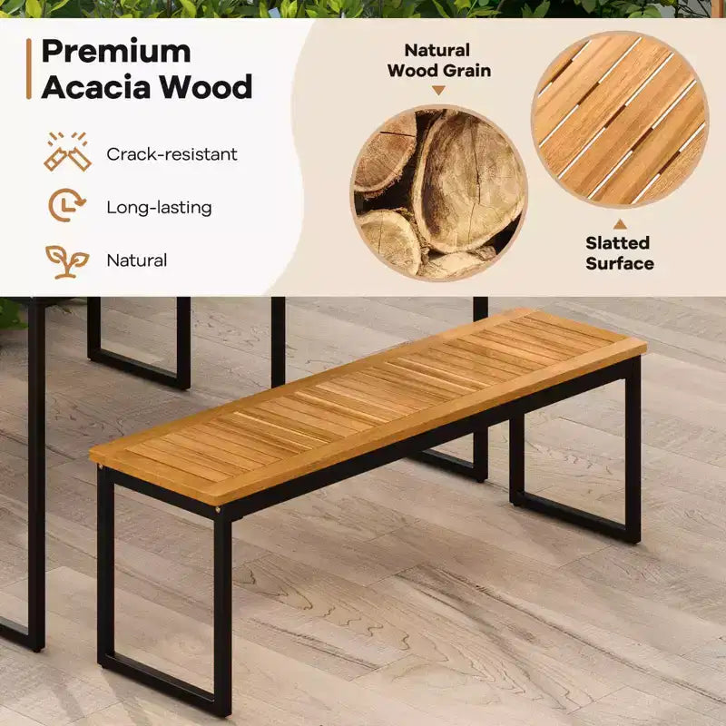 Costway Ensemble de salle à manger d'extérieur 6 pièces en bois d'acacia avec banc et 2 trous pour parasol, pour 6-7 personnes