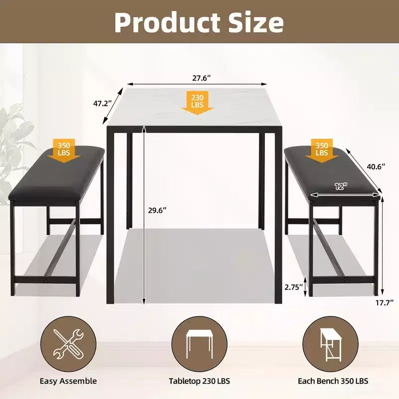 Ensemble de table à manger EROMMY peu encombrant, comprenant une table élégante en faux marbre ou grain de bois avec des chaises modernes