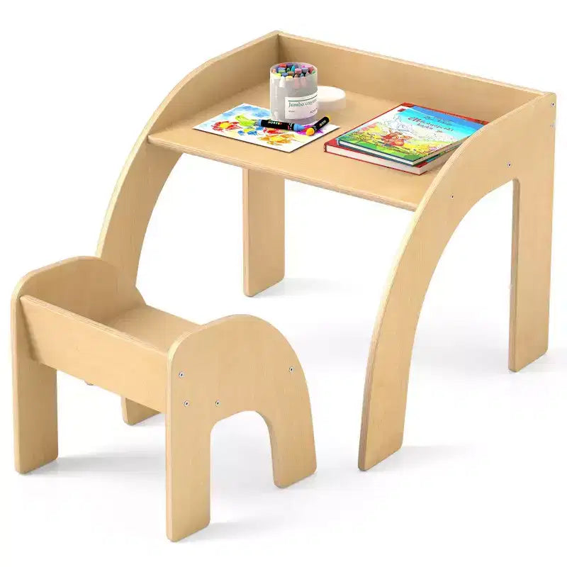 Ensemble Table et 2 Chaises Enfants, Meuble En Bois Massif, Bureau pour Enfant, Hauteur Appropriée, Naturel/Blanc