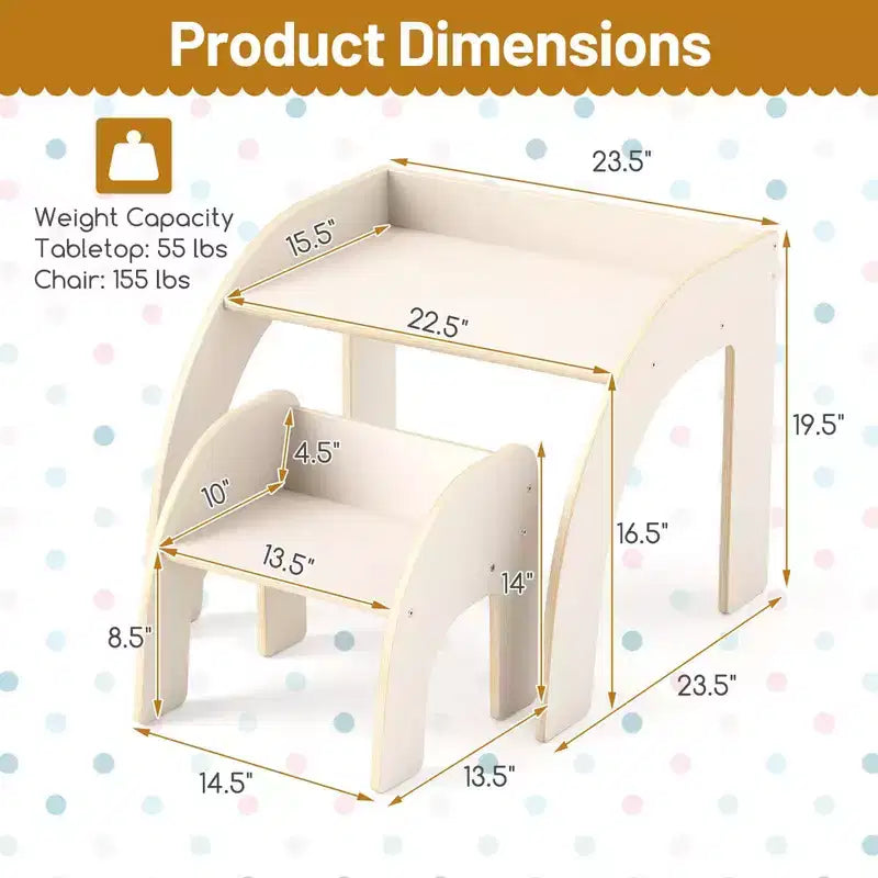 Ensemble Table et 2 Chaises Enfants, Meuble En Bois Massif, Bureau pour Enfant, Hauteur Appropriée, Naturel/Blanc
