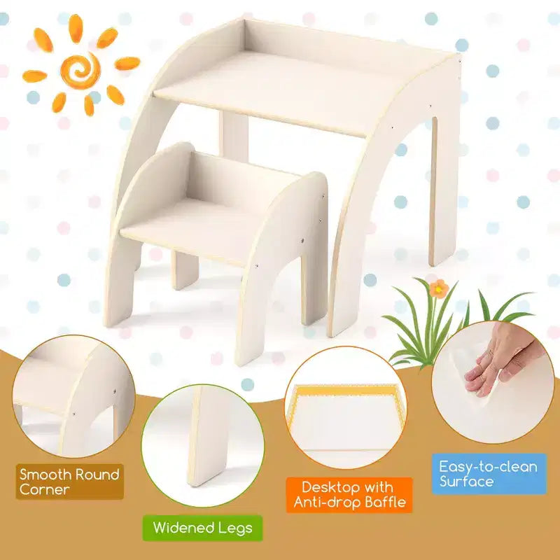Ensemble Table et 2 Chaises Enfants, Meuble En Bois Massif, Bureau pour Enfant, Hauteur Appropriée, Naturel/Blanc