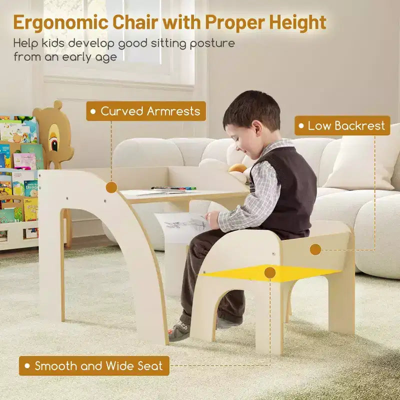 Ensemble Table et 2 Chaises Enfants, Meuble En Bois Massif, Bureau pour Enfant, Hauteur Appropriée, Naturel/Blanc