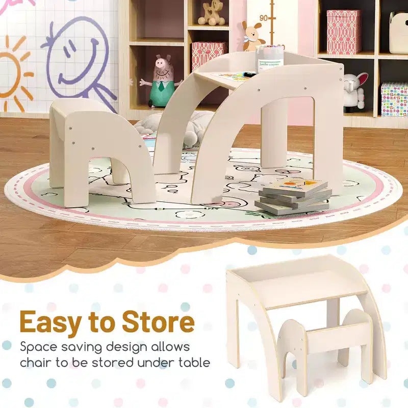 Ensemble Table et 2 Chaises Enfants, Meuble En Bois Massif, Bureau pour Enfant, Hauteur Appropriée, Naturel/Blanc