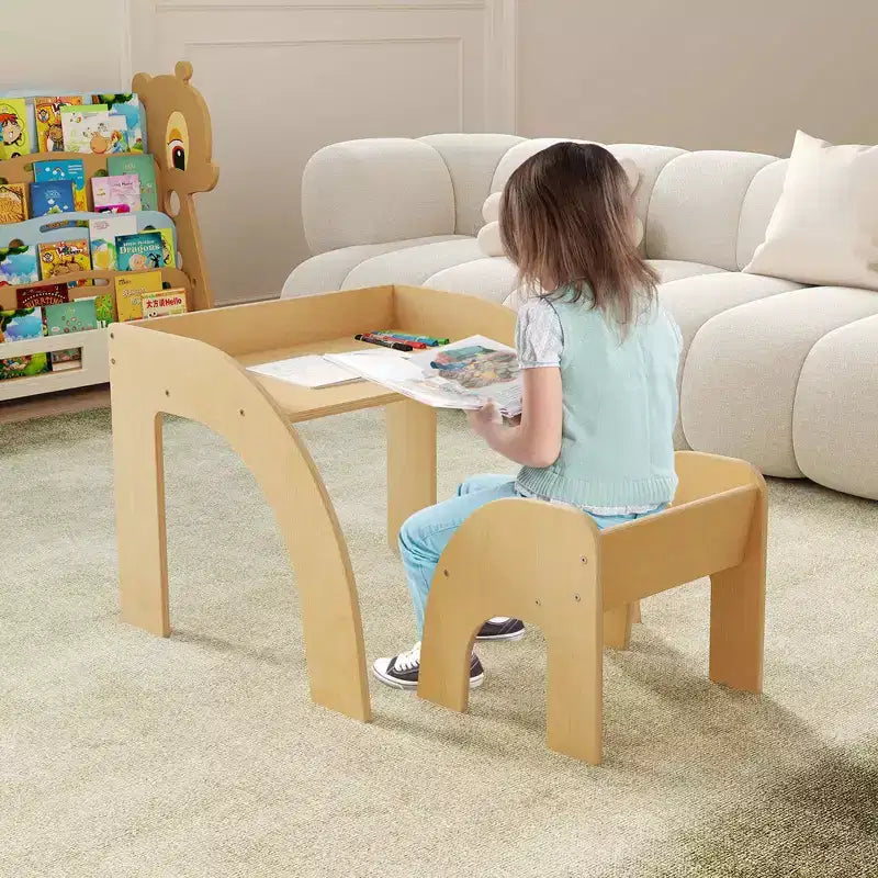 Ensemble Table et 2 Chaises Enfants, Meuble En Bois Massif, Bureau pour Enfant, Hauteur Appropriée, Naturel/Blanc