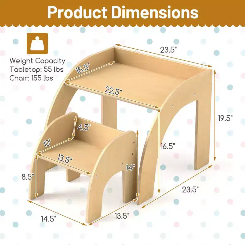 Ensemble Table et 2 Chaises Enfants, Meuble En Bois Massif, Bureau pour Enfant, Hauteur Appropriée, Naturel/Blanc