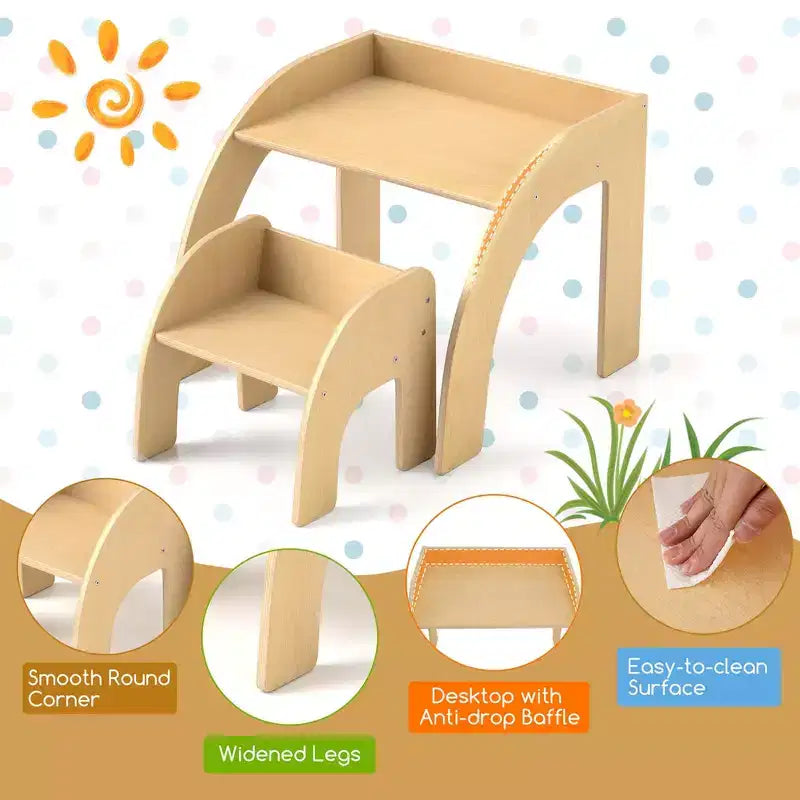 Ensemble Table et 2 Chaises Enfants, Meuble En Bois Massif, Bureau pour Enfant, Hauteur Appropriée, Naturel/Blanc