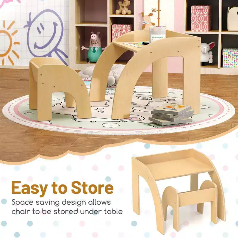 Ensemble Table et 2 Chaises Enfants, Meuble En Bois Massif, Bureau pour Enfant, Hauteur Appropriée, Naturel/Blanc