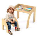 Costway Kids Desk and Chair Set Wooded Toddler Table and Chair Set with Proper Height Natural/White