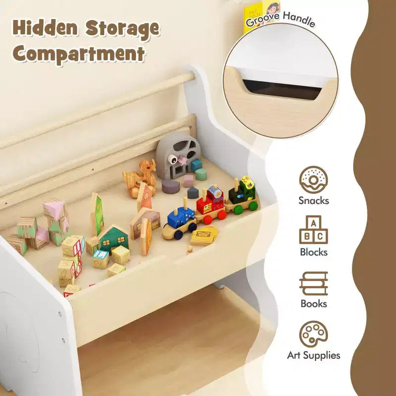 Costway Ensemble Table et Chaises en Bois 3-en-1 pour Enfants avec Plateau Détachable et Rangement Caché pour Rouleau de Papier