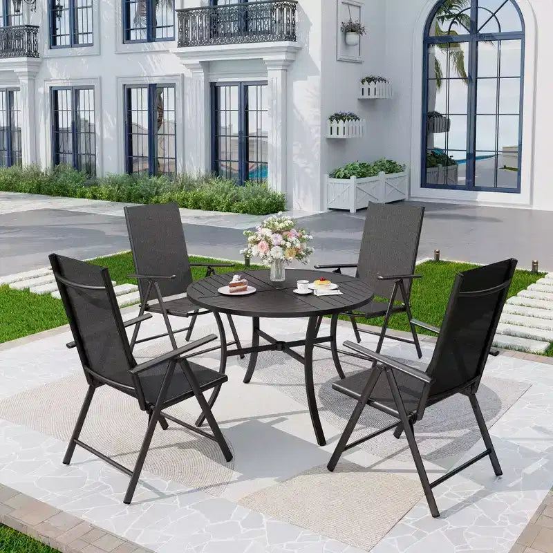 Captiva Designs Outdoor Patio Dining Floral Back Steel Chairs with Thick Seat & Back Cushion