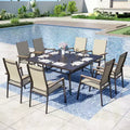 Captiva Designs 9pc Patio Slat-top Square Metal Dining Table & Stackable Textilene Aluminum Chairs