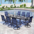 Captiva Designs 9pc Patio Dining Set with Slat-top Adjustable Steel Rectangle Table & Padded Textilene Swivel Chairs