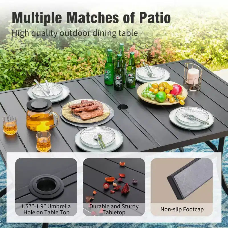 Ensemble de salle à manger d'extérieur 7 pièces Captiva Designs avec table rectangulaire en acier et chaises en textilène à cadre en aluminium