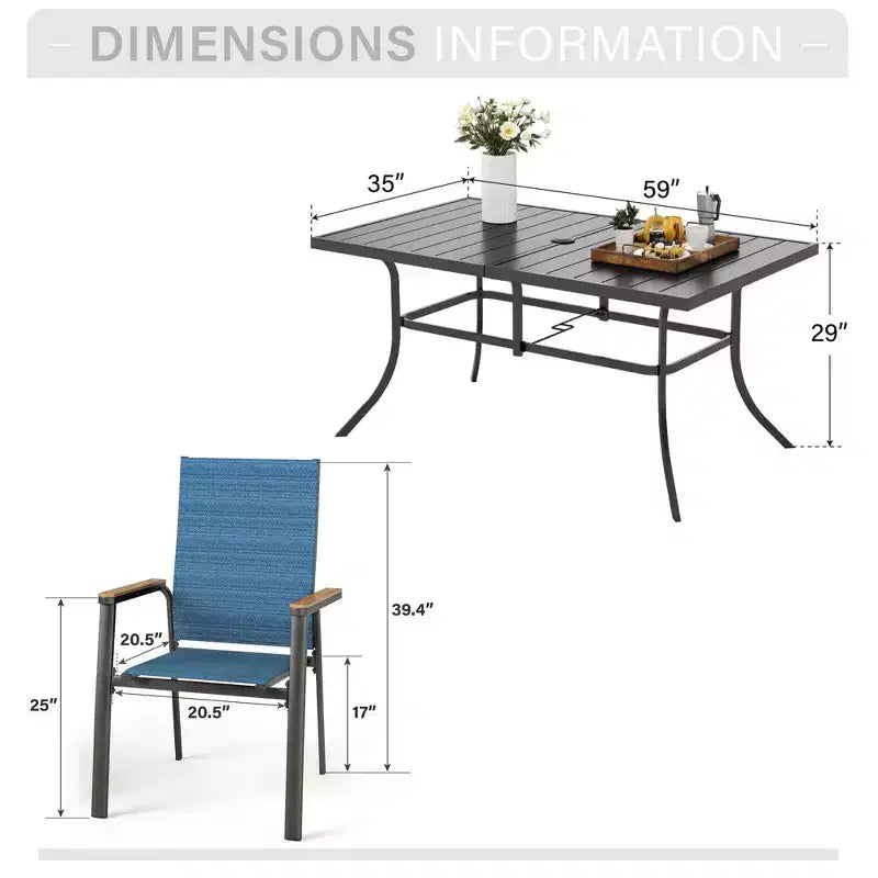 Ensemble de salle à manger d'extérieur 7 pièces Captiva Designs avec table rectangulaire en acier et chaises en textilène à cadre en aluminium