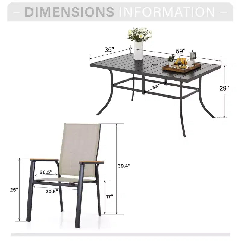 Ensemble de salle à manger d'extérieur 7 pièces Captiva Designs avec table rectangulaire en acier et chaises en textilène à cadre en aluminium