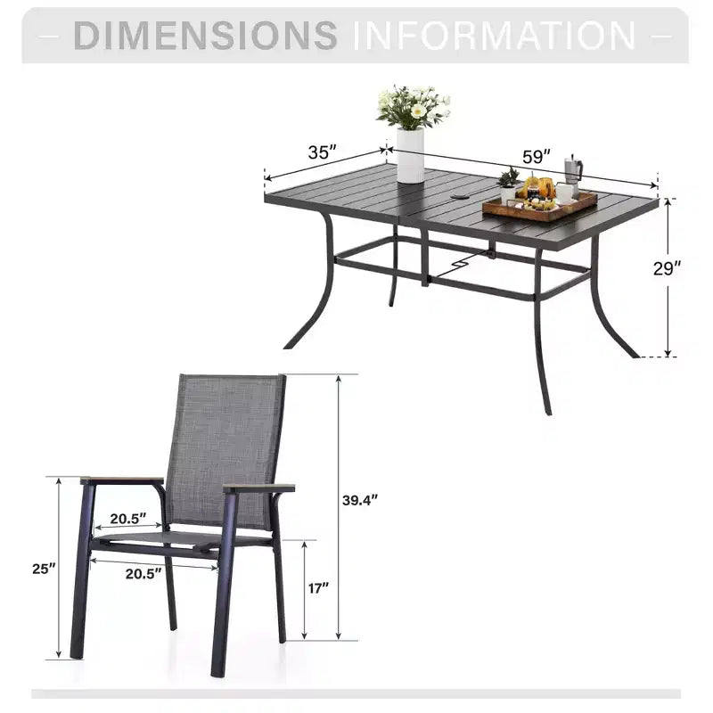 Ensemble de salle à manger d'extérieur 7 pièces Captiva Designs avec table rectangulaire en acier et chaises en textilène à cadre en aluminium