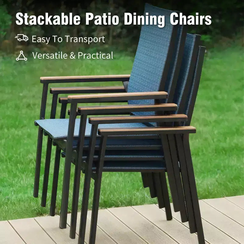 Ensemble de salle à manger d'extérieur 7 pièces Captiva Designs avec table rectangulaire en acier et chaises en textilène à cadre en aluminium