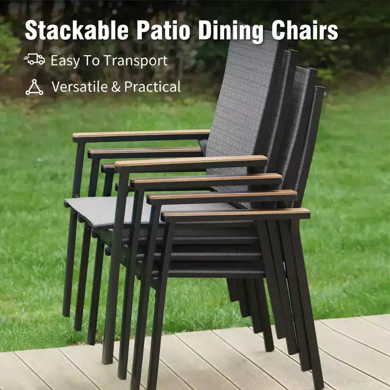 Ensemble de salle à manger d'extérieur 7 pièces Captiva Designs avec table rectangulaire en acier et chaises en textilène à cadre en aluminium