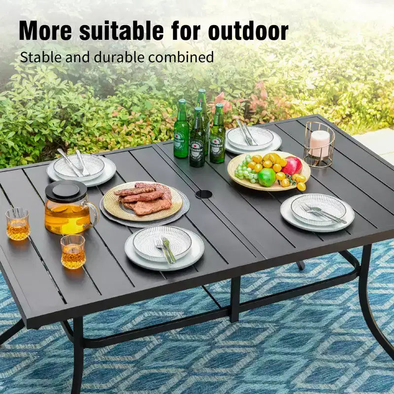 Ensemble de salle à manger d'extérieur 7 pièces Captiva Designs avec table rectangulaire en acier et chaises en textilène à cadre en aluminium