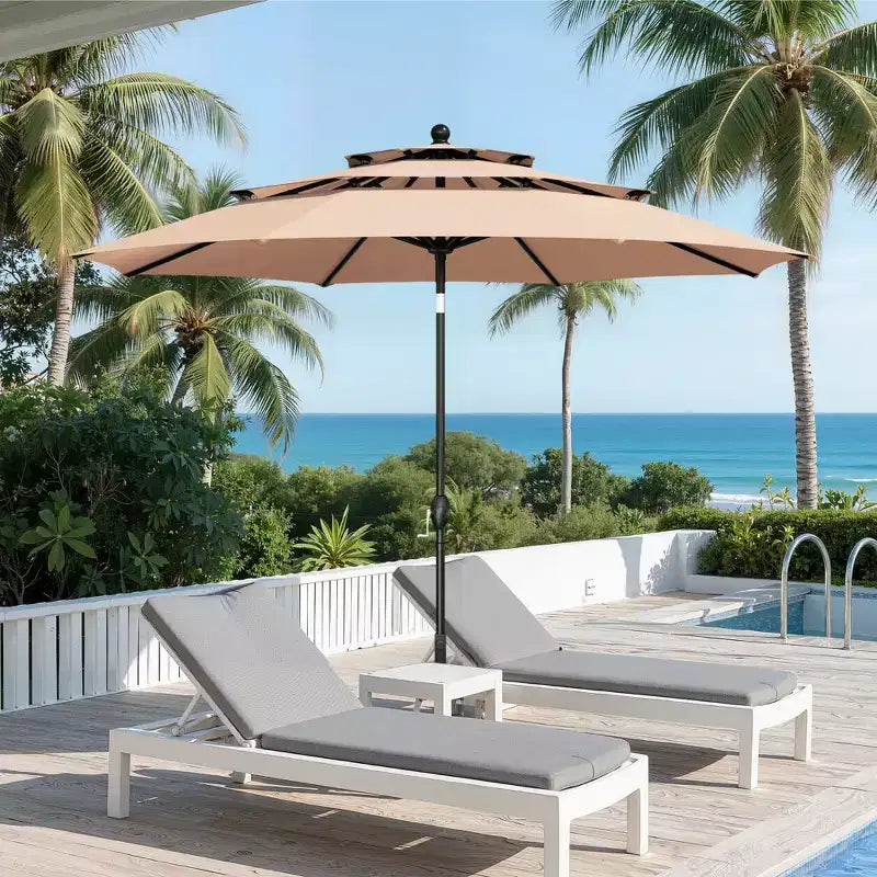 Captiva Designs Ensemble de 6 pièces : Table Carrée de Terrasse, Chaises en Métal à Dossier Fusiforme et Parasol Beige