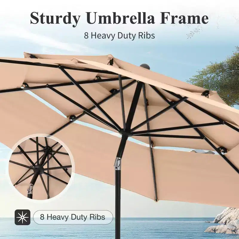 Captiva Designs Ensemble de 6 pièces : Table Carrée de Terrasse, Chaises en Métal à Dossier Fusiforme et Parasol Beige