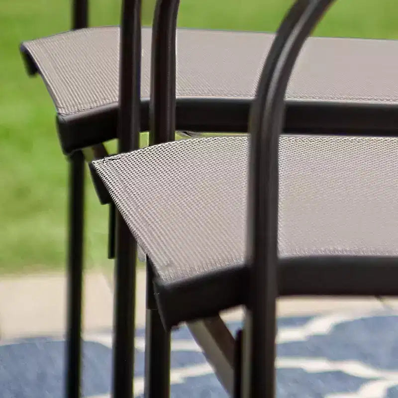 Captiva Designs - Ensemble de salle à manger 7 pièces pour terrasse extérieure avec table en acier à plateau à lattes aspect bois et chaises fixes en toile