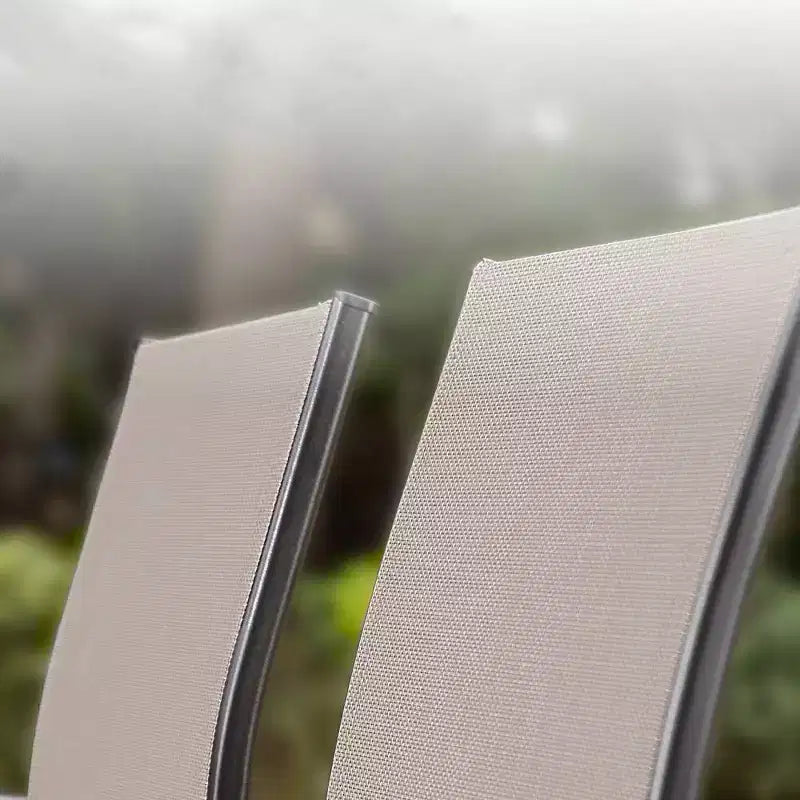 Captiva Designs - Ensemble de salle à manger 7 pièces pour terrasse extérieure avec table en acier à plateau à lattes aspect bois et chaises fixes en toile
