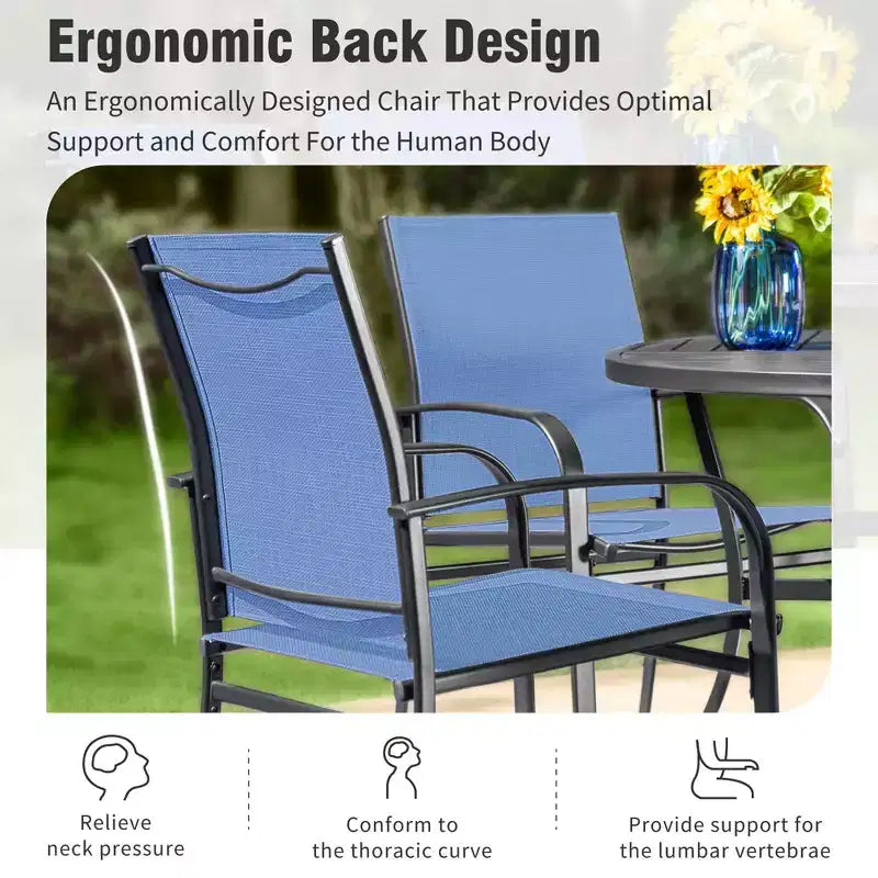 Captiva Designs - Ensemble de salle à manger 7 pièces pour terrasse extérieure avec table en acier à plateau à lattes aspect bois et chaises fixes en toile