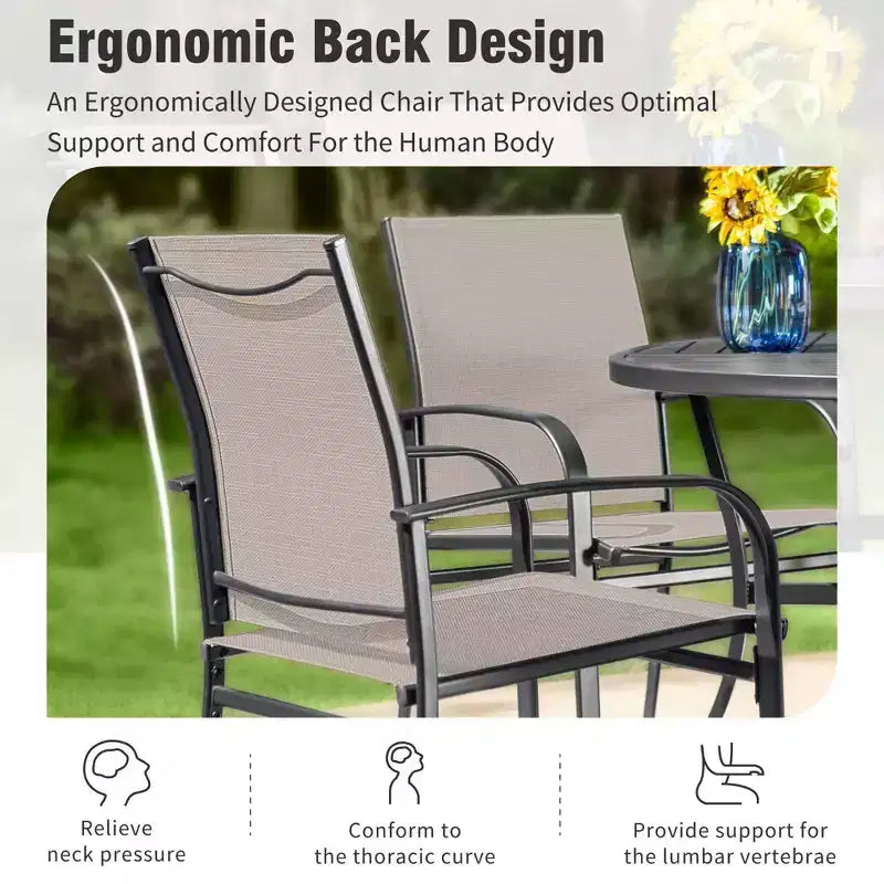 Captiva Designs - Ensemble de salle à manger 7 pièces pour terrasse extérieure avec table en acier à plateau à lattes aspect bois et chaises fixes en toile