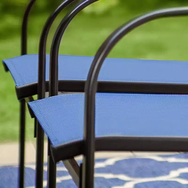 Captiva Designs - Ensemble de salle à manger 7 pièces pour terrasse extérieure avec table en acier à plateau à lattes aspect bois et chaises fixes en toile